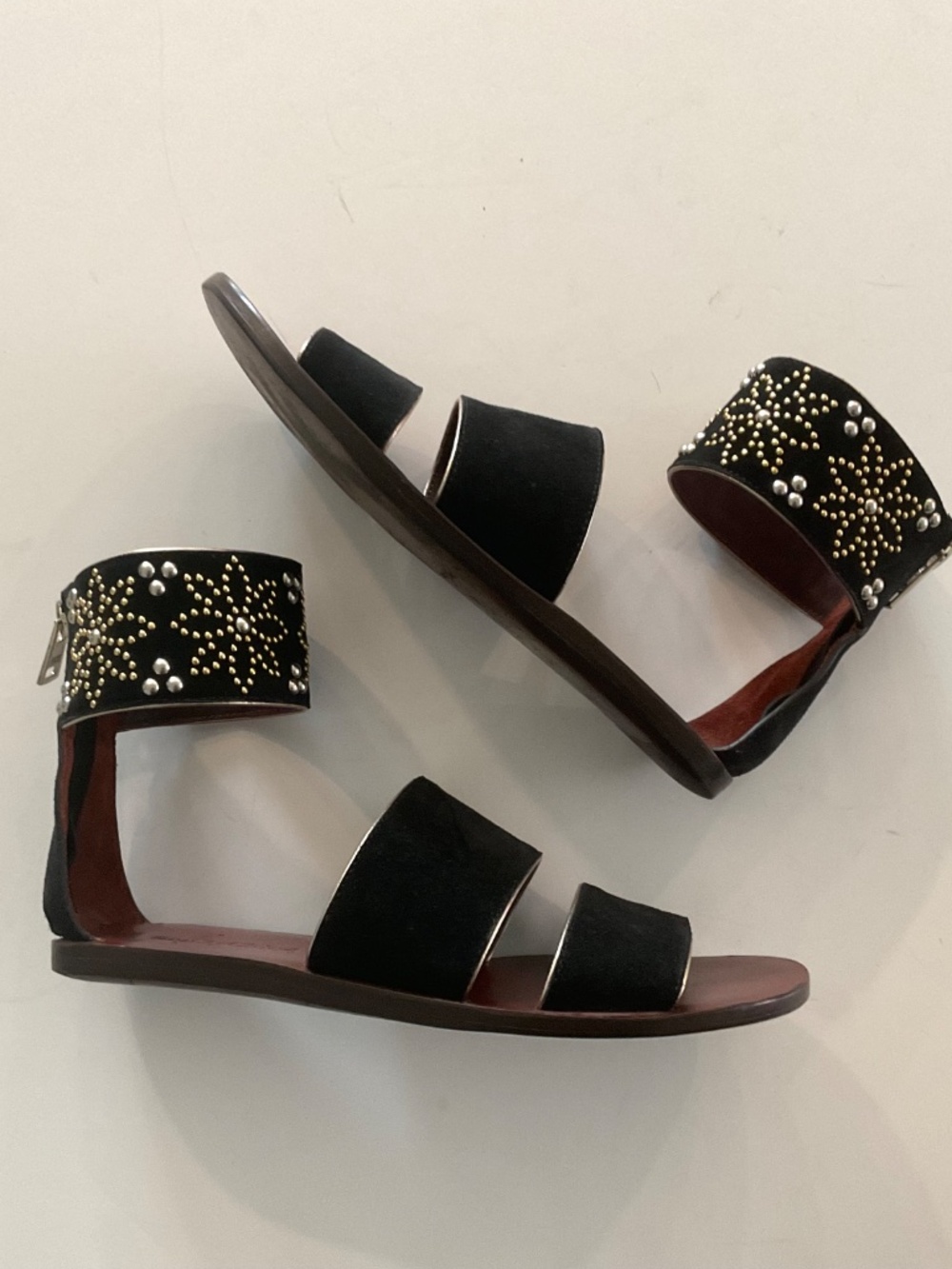 SEE by CHLOE Black Suede Studded Accent Flat Gladiator Sandal Size EU 36 or 6 - Picture 12 of 12